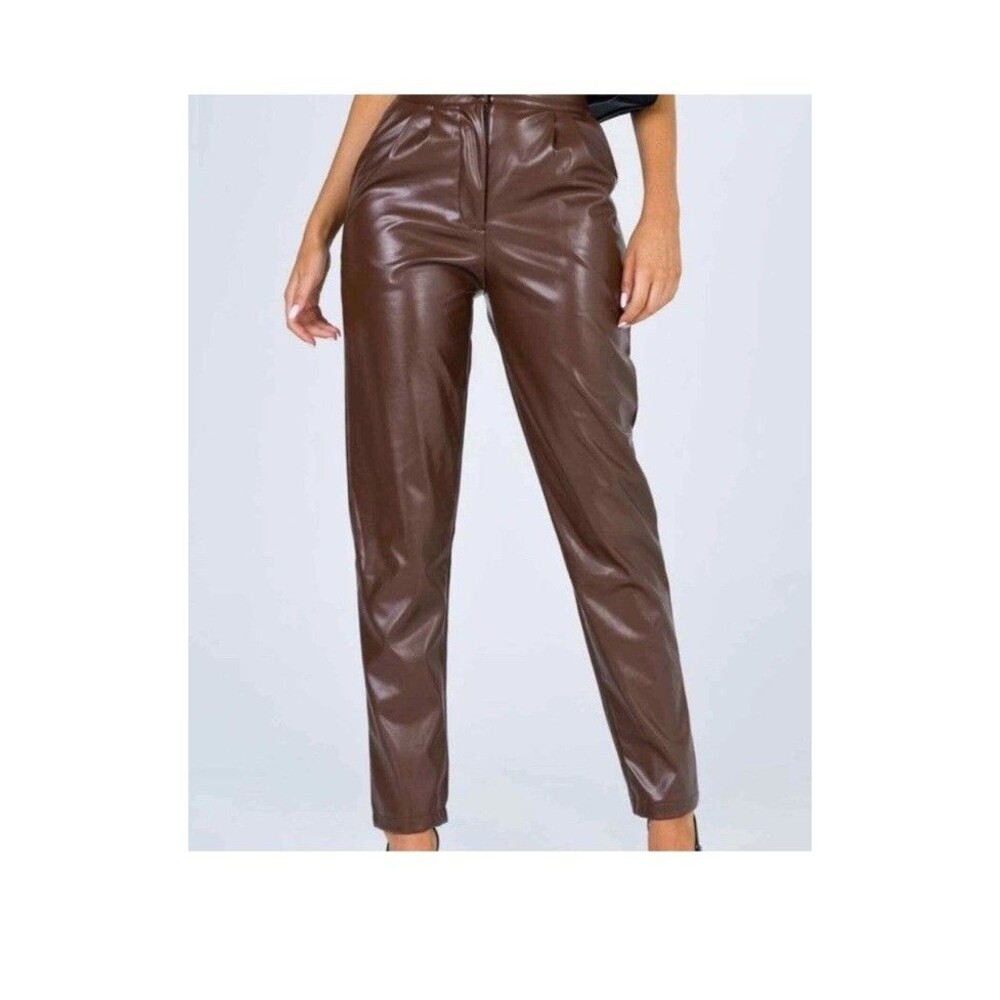 Princess Polly Love Club Vegan Leather Pants Brown Size 6